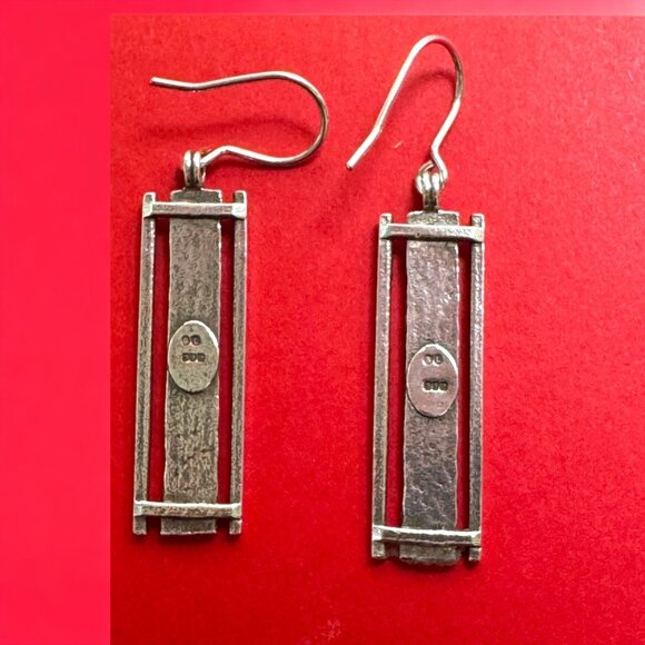 Vintage Wu Xing Three Elements Sterling Silver & Brass Artisan Dangle Earrings - Picture 2 of 7